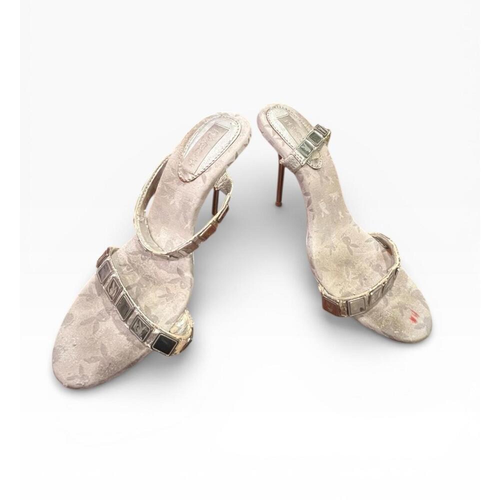 Vintage Playboy Bunny Tile Stiletto Heels Silver Size 6 Y2K Costume